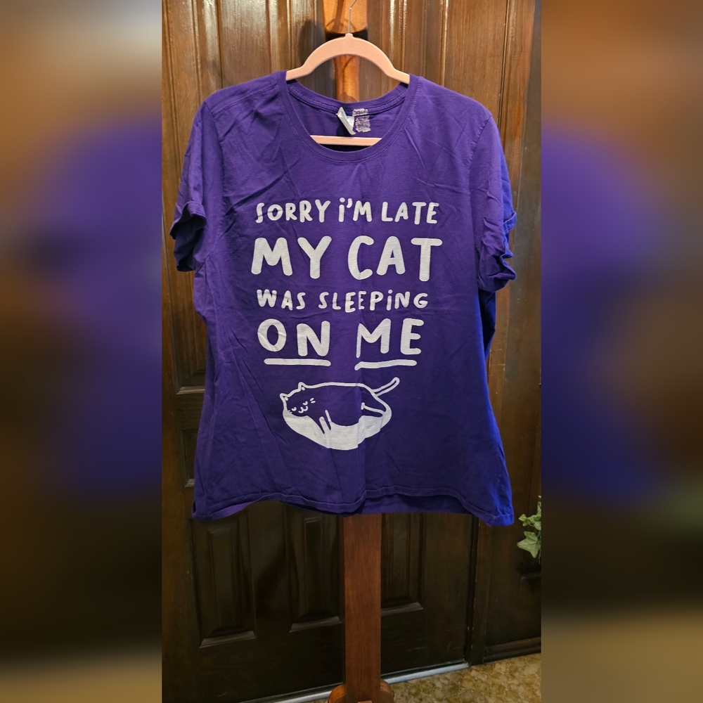Port and Company Purple Cat Humor T-Shirt